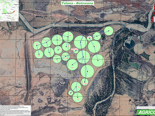 Botswana irrigation field map